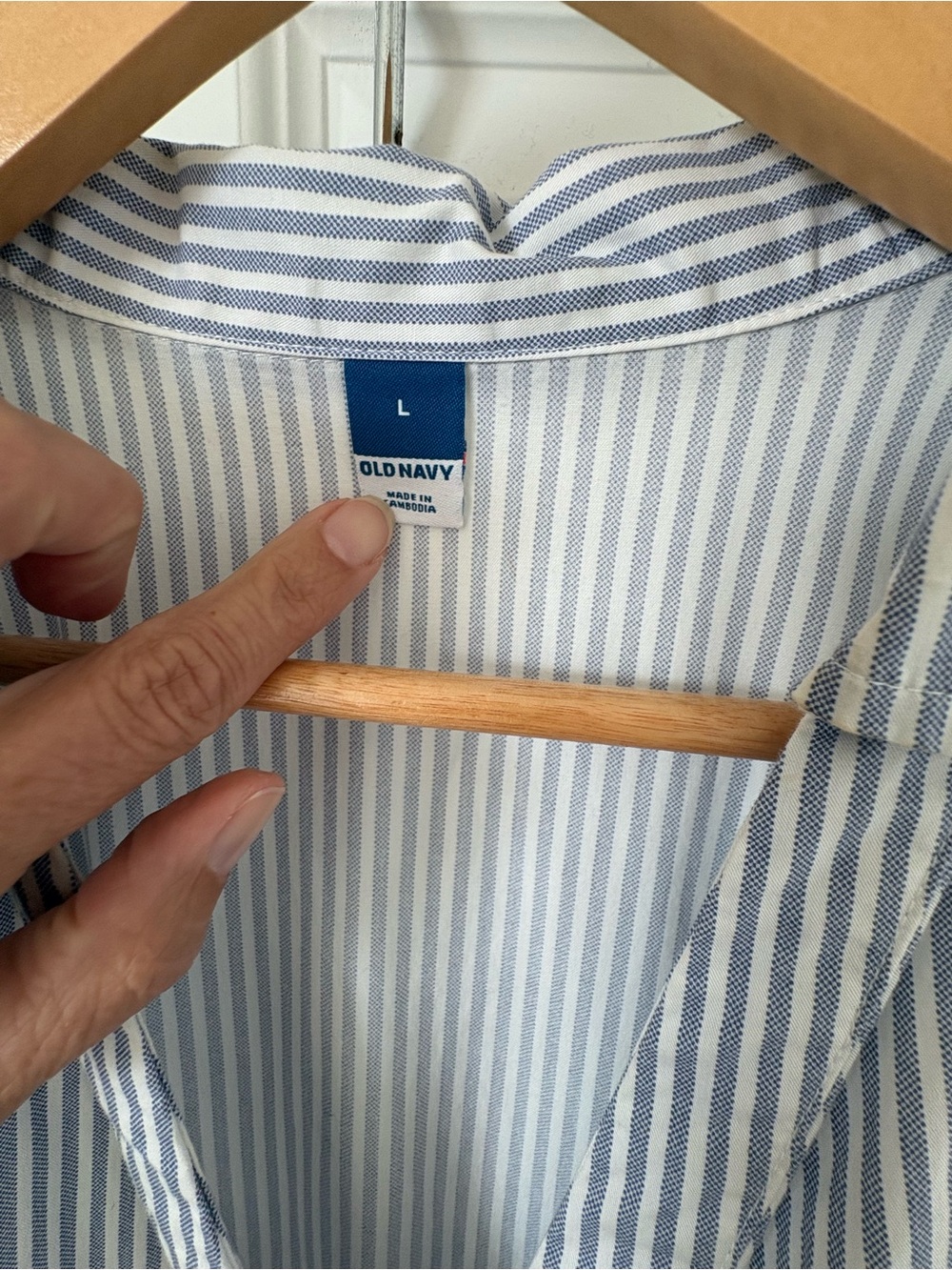 Old Navy Blue and White Striped Midi Shirt Dress - Picture 2 of 7